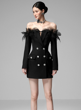 越南小众JADEITE T 2026年夏季新款柔美薄纱花纹一字肩收腰裙子