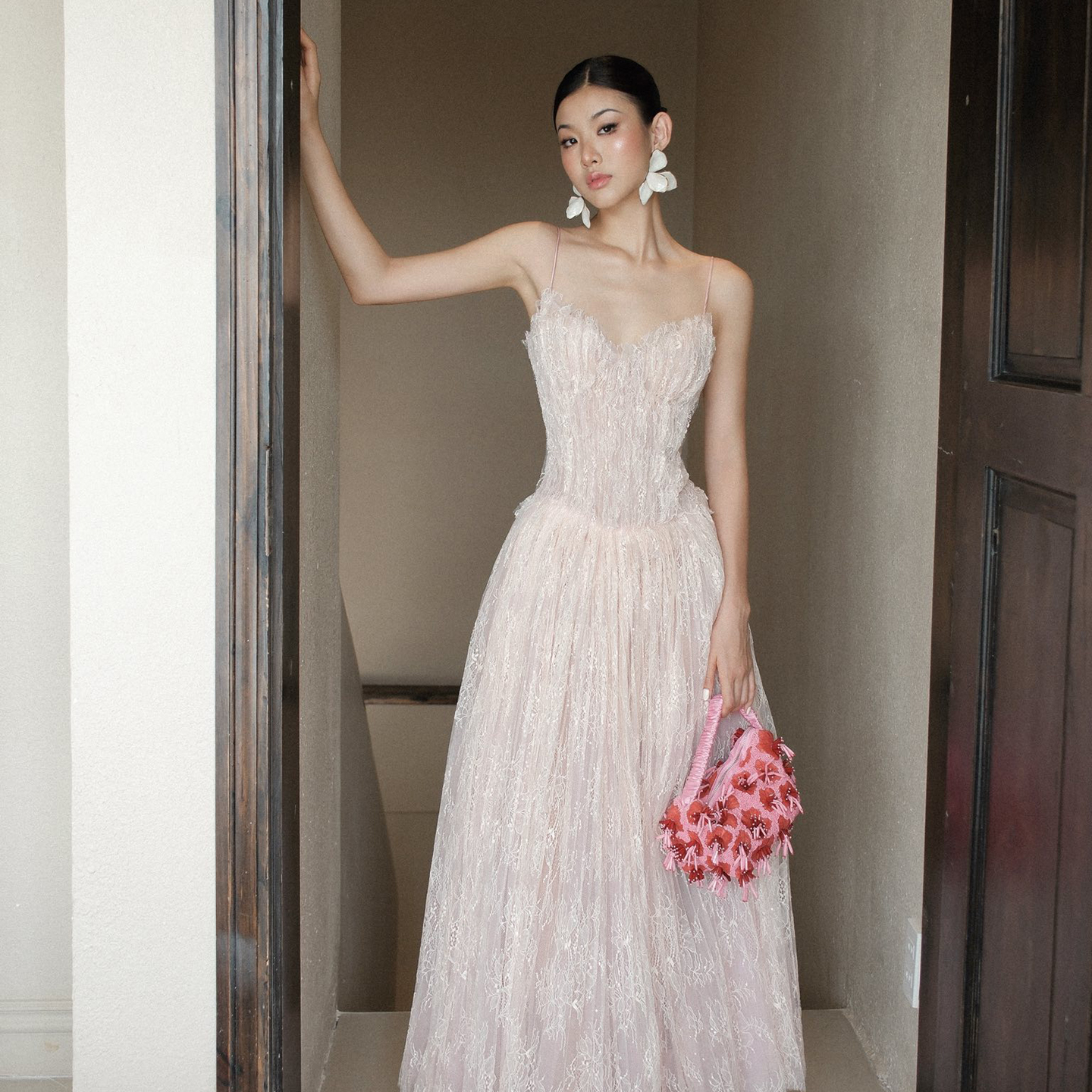 越南小众品牌 ONON MADE2025年夏季新款蕾丝亮片优雅知性高腰裙