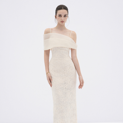 越南小众品牌DENIO 2025年夏季新款 一字肩纯色清爽礼服连衣裙