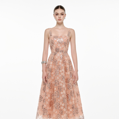 越南JOSEPHINE 2025年秋季新款活力优雅橘色花朵法式吊带长裙