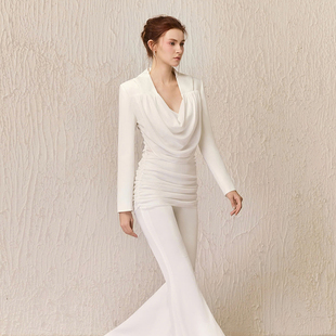 套装 压褶荡领弹力长袖 裙 2025年新年新款 越南小众品牌ARTI