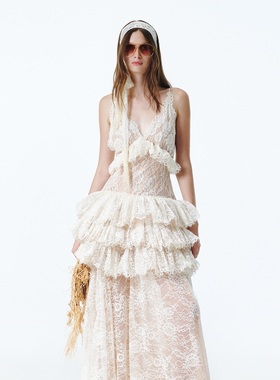 越南小众品牌ONONMM 2025年秋季新款自由热烈度假风蕾丝边长裙