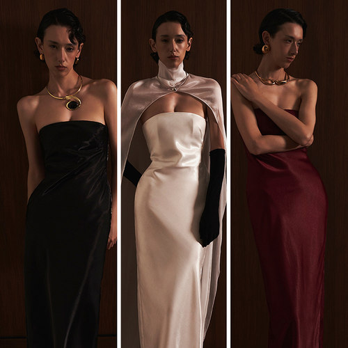 越南小众品牌TINH 2025年春季新款时尚简约纯色一片式抹胸套装裙