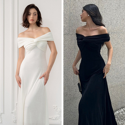 越南小众品牌KISSERINE 2026年夏季新款性感一字肩交叉抹胸裙