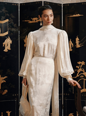 越南小众品牌HUONG 2026年新春新款油画风格白色花卉套装