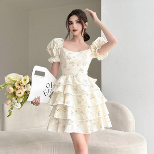 新款 2024夏季 淑女碎花弹力木耳边连衣裙 ANGE 越南小众品牌BEL