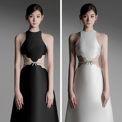 高雅气质花瓣腰镂空显身材长裙