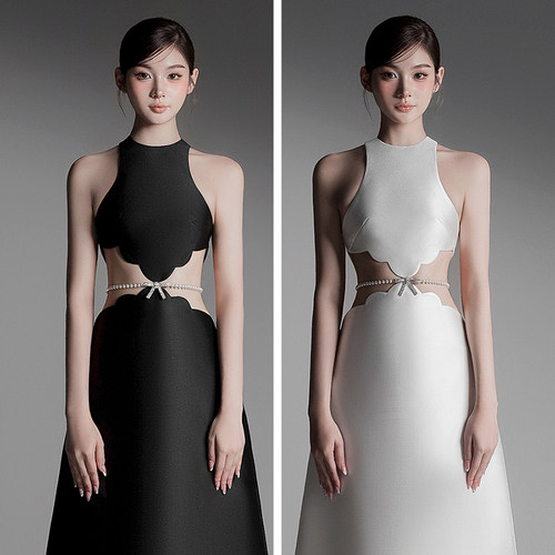 高雅气质花瓣腰镂空显身材长裙