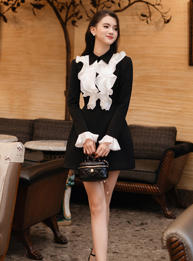 越南小众DARLING DIVA 2026年秋季限定名媛气质撞色荷叶边连衣裙