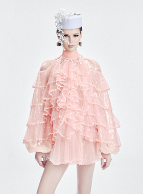 越南小众品牌LEGER 2026年春季新款bulingbuling粉色垂感裙