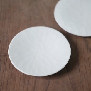 日本陶艺家山本忠正手作白釉盘子手工削切纹壶承现货