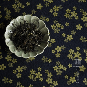 璞舒精研日本和风烫金樱花席布中式复古禅意茶席茶布棉麻布艺香席