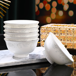 一叶知秋4.5英寸高脚腕高温釉下彩高档骨质瓷家用简约小号米饭碗