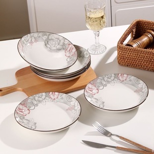 富贵牡丹7英寸圆盘10个装 陶瓷釉下彩家用高温盘子碗碟餐具高温瓷