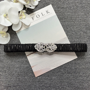 水钻镶钳银扣羊皮松紧腰带弹力钻扣腰封真皮柔软皮带