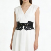 镂空雕花牛皮腰封波希米亚风真皮宽腰带连衣裙束腰几何装 饰宽皮带