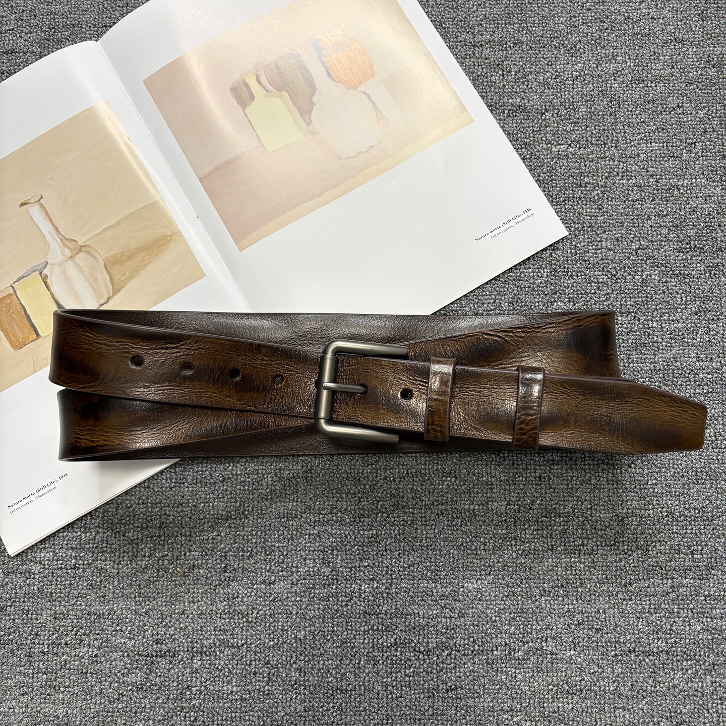 双圈针扣腰封复古风头层牛皮女士腰带真皮铜扣针扣百搭休闲腰封