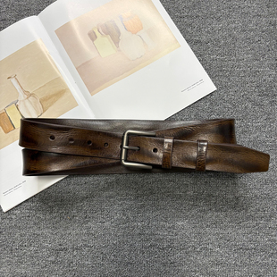 双圈针扣腰封复古风头层牛皮女士腰带真皮铜扣针扣百搭休闲腰封