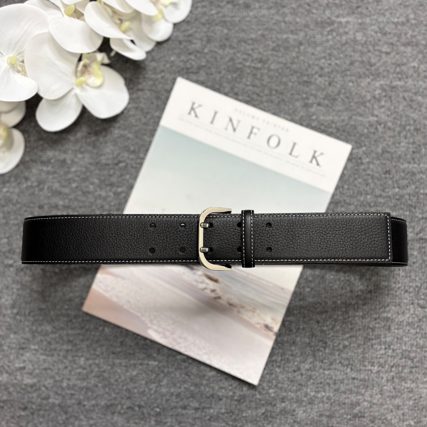 银针扣头层牛皮荔纹腰封质感连衣裙真皮宽腰带装饰宽皮带棕色腰封