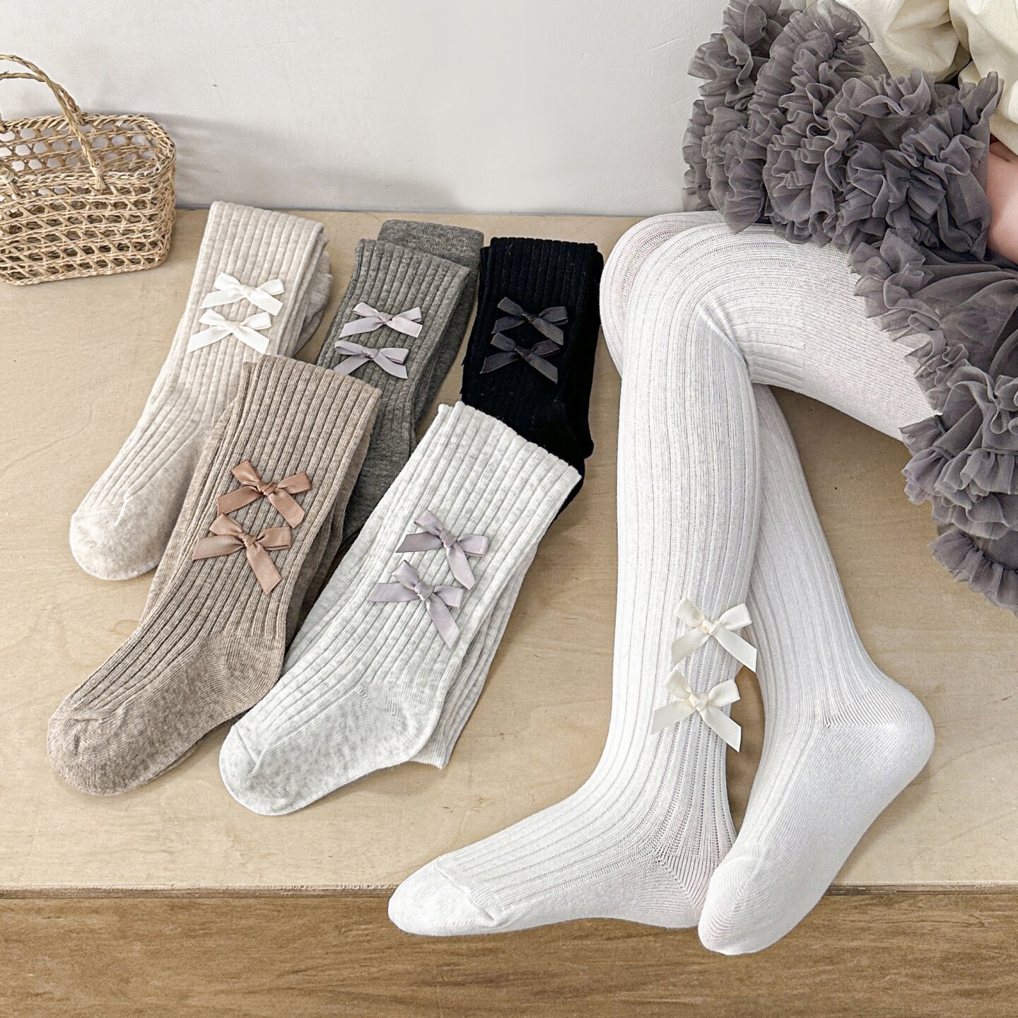 韩版女童孩连裤袜春秋季双蝴蝶结打底裤白色舞蹈袜宝宝打底袜外穿