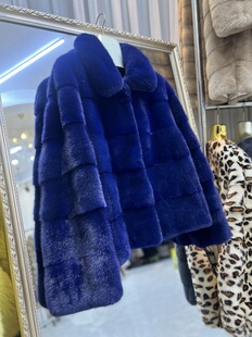 2025进口横排方领天鹅绒小香水貂整貂裘皮貂皮大衣女皮草短款外套