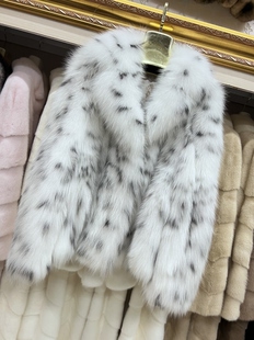 5390元山猫系进口整皮斑点狐狸毛年轻皮草外套女西装领青果领