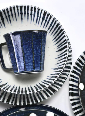 日本进口TheLight Porcelain超轻量日式陶瓷条纹餐具套装杯子盘子