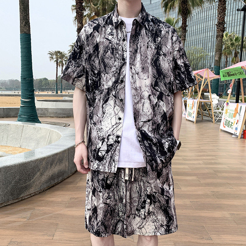 复古男短袖夏季条纹休闲上衣外套痞帅大码衬衣A011-2/TZ8637TP25，男装T恤，电商A012