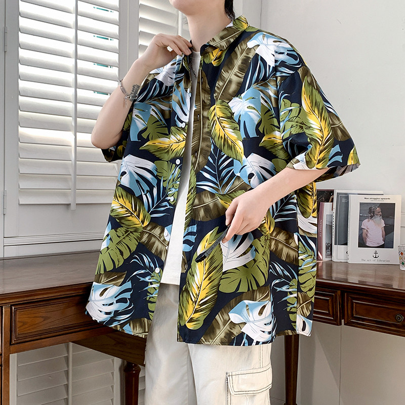 花衬衫男短袖夏季痞帅休闲上衣服外套翻领大码衬衣男A011-2/P35,男装T恤,电商A012