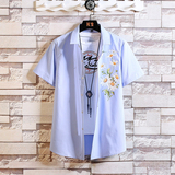 大码印花风衬衫男春夏新款短袖衬衫QT5030/7026p45，男装T恤，电商A012