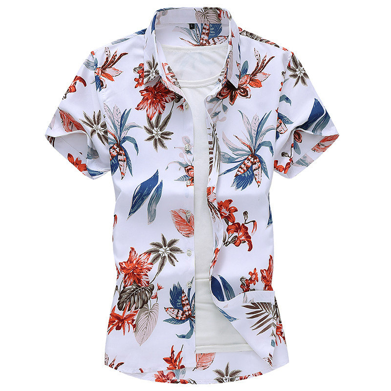 大码衬衫男花纹衬衫短袖衬衫青年QT5030/7093p30，男装T恤，电商A012