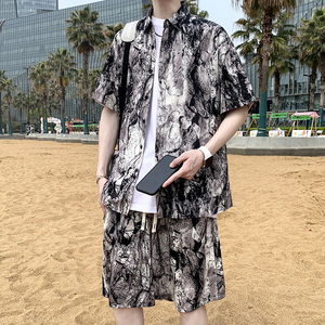 复古男短袖夏季条纹休闲上衣外套痞帅大码衬衣A011-2/TZ8637TP25图片