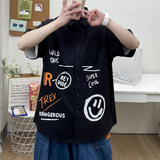 港风大码印花风潮男春夏新款青年短袖衬衫QT5030/D7053p35，男装T恤，电商A012