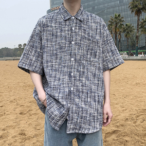 小香风男短袖夏季休闲港风上衣外套痞帅大码衬衫A011-2/8661P55图片