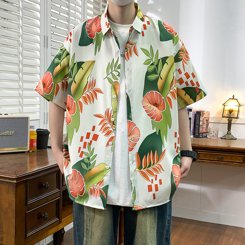 精品大码花男短袖夏季痞宽松上衣服外套翻领衬衫A012/C870C875P35，男装T恤，电商A012