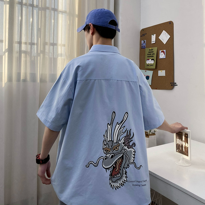 2021全棉沙洗大码印花中国风男夏青年短袖衬衫QT5030/D7066p40,男装衬衫,电商A012