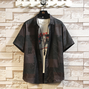 花衬衫男短袖夏季痞帅休闲上衣服外套翻领大码衬衣A011-2/P45图片