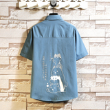 图案已注册大码印花风衬衫男新款青年短袖衬衫5030/D7082p27，男装T恤，电商A012