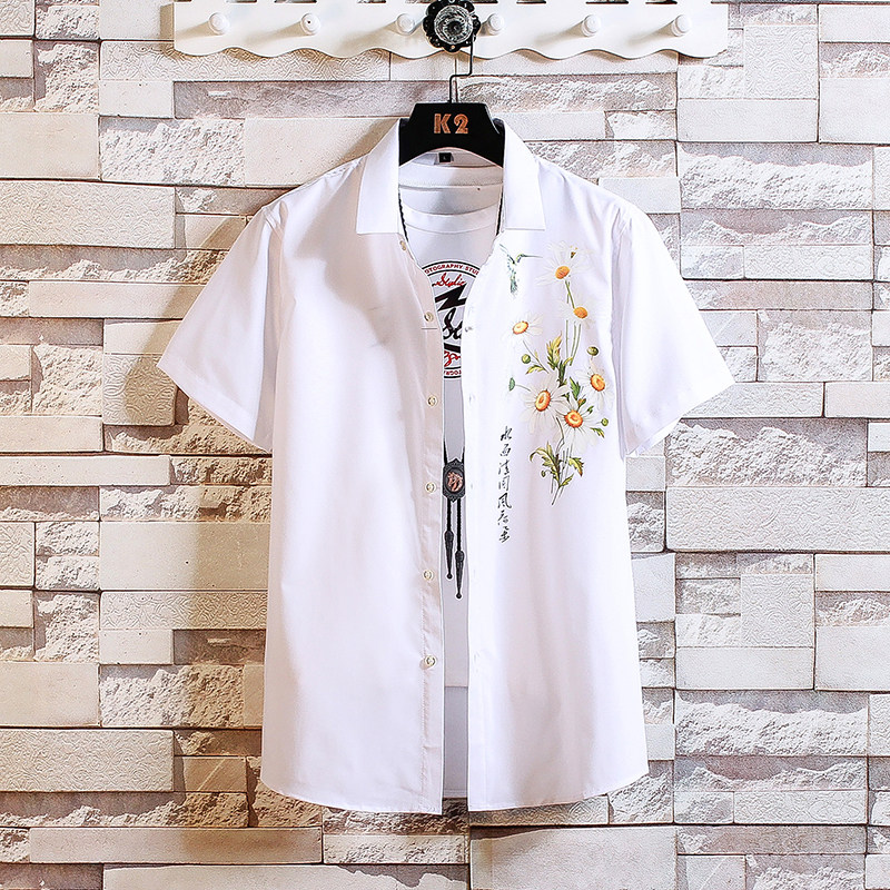 大码印花风衬衫男春夏新款短袖衬衫QT5030/7026p45，男装T恤，电商A012