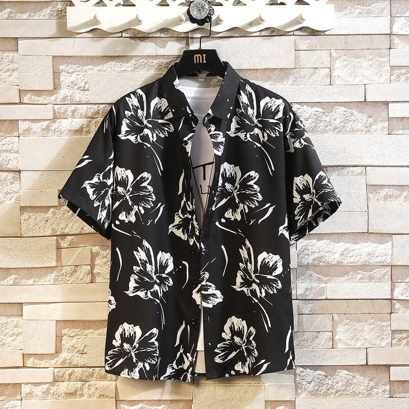 花衬衫男短袖夏季痞帅休闲上衣服外套翻领大码衬衣男A011-2/P35,男装T恤,电商A012