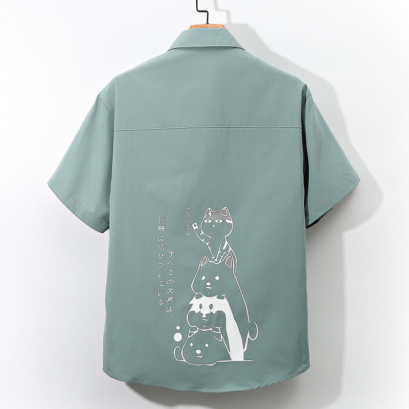 图案已注册大码印花风衬衫男新款青年短袖衬衫/D7082p27,男装T恤,电商A012