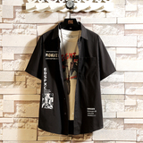 大码印花风衬衫男夏新款青年短袖衬衫/D7055p35，男装T恤，电商A012