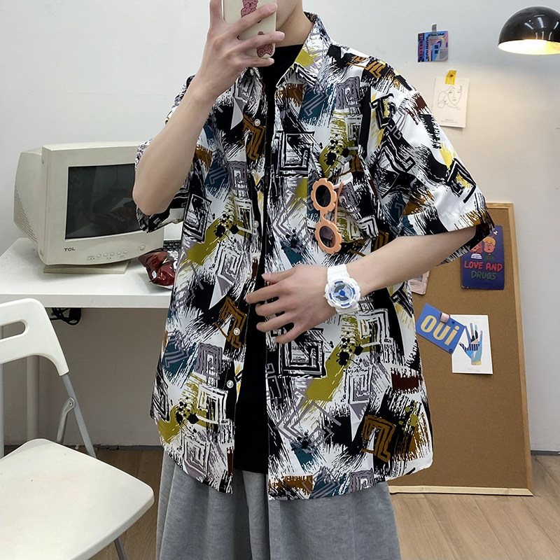 2021宽松休闲大码印花中国风男春夏短袖衬衫QT5030/D7097p30,男装衬衫,电商A012