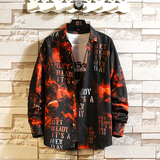 青年衬衣休闲宽松长袖印花衬衫大码港风外套p35，男装衬衫，电商A012