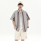 花衬衫男短袖夏季条纹休闲上衣服外套翻领大码衬衣A011-2/8663P45，男装T恤，电商A012