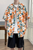 花衬衫男短袖夏季痞帅休闲上衣服外套翻领大码衬衣男A011-2/P35，男装T恤，电商A012
