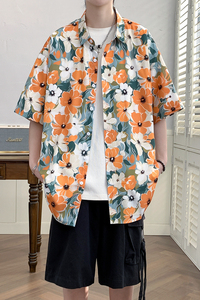 花衬衫男短袖夏季痞帅休闲上衣服外套翻领大码衬衣男A011-2/P35图片