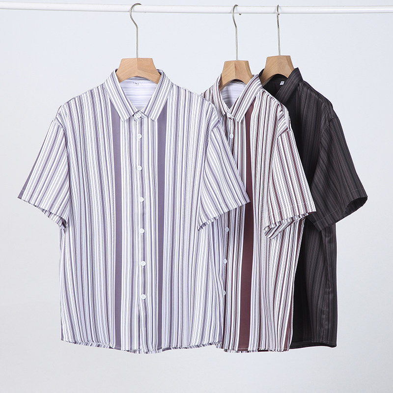 花衬衫男短袖夏季条纹休闲上衣服外套翻领大码衬衣A011-2/8663P45,男装T恤,电商A012