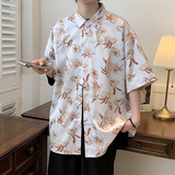 大码外套青年衬衣休闲宽松短袖印花流行衬衫男A011-2/8604p40，男装T恤，电商A012