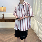 精品大码青年外套条纹衬衣休闲宽松短袖拼色衬衫男装A011-2/p35，男装T恤，电商A012